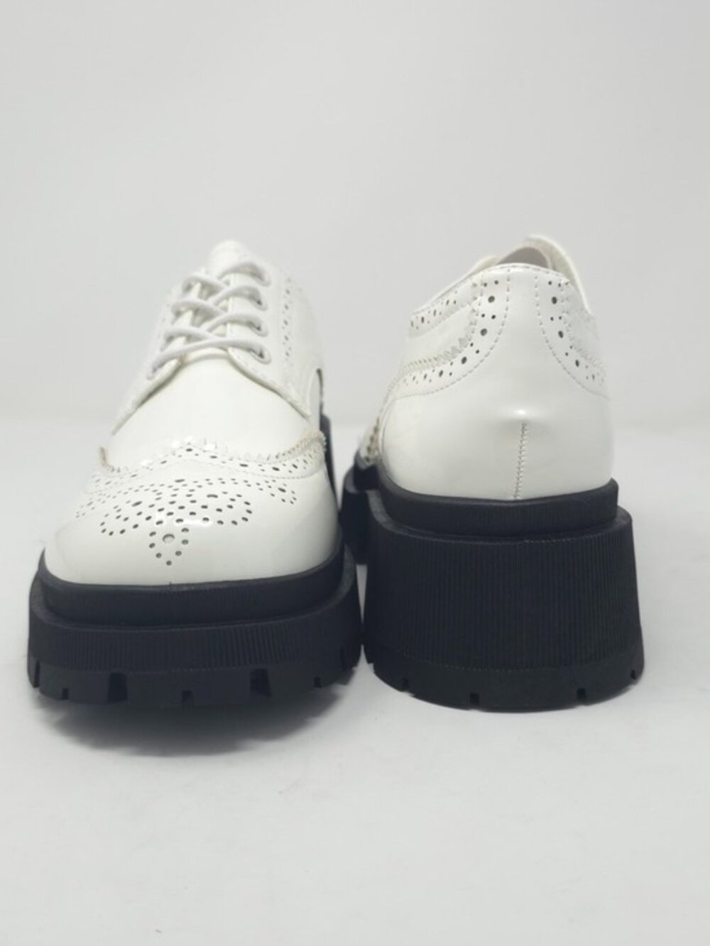 White Chunky Faux Leather Platform Oxford Lace Up Lug Sole Brogue - Picture 4 of 10